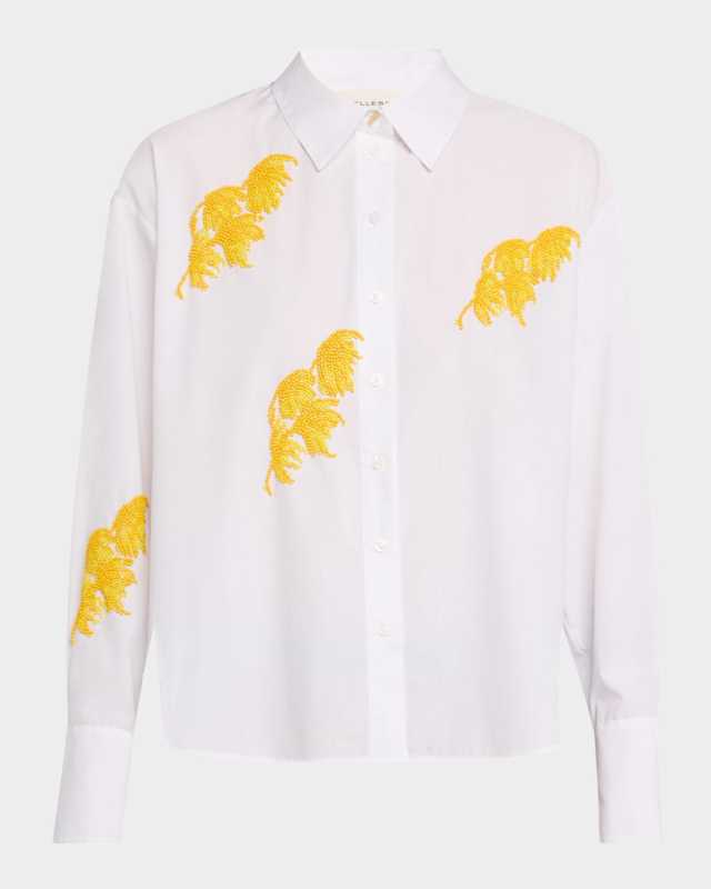 Emilio Beaded-Leaves Button-Down Shirt